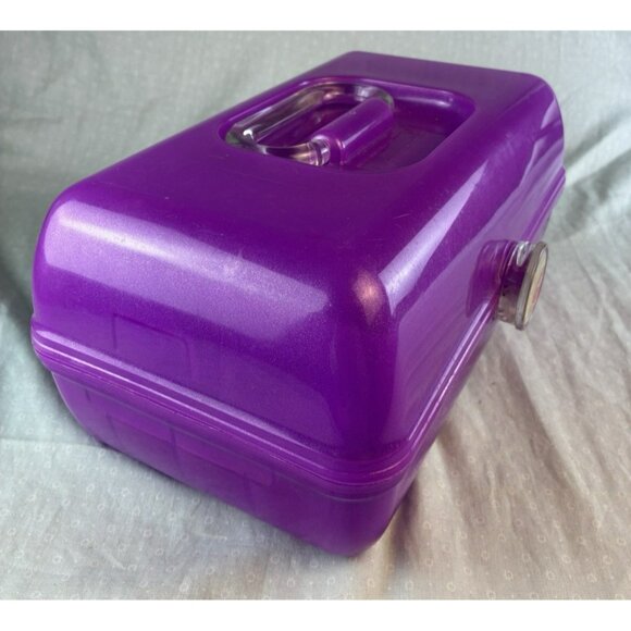 Vintage 90s Caboodles Purple Glitter Cosmetic Case 5622 With Clasp Mirror - Picture 4 of 10